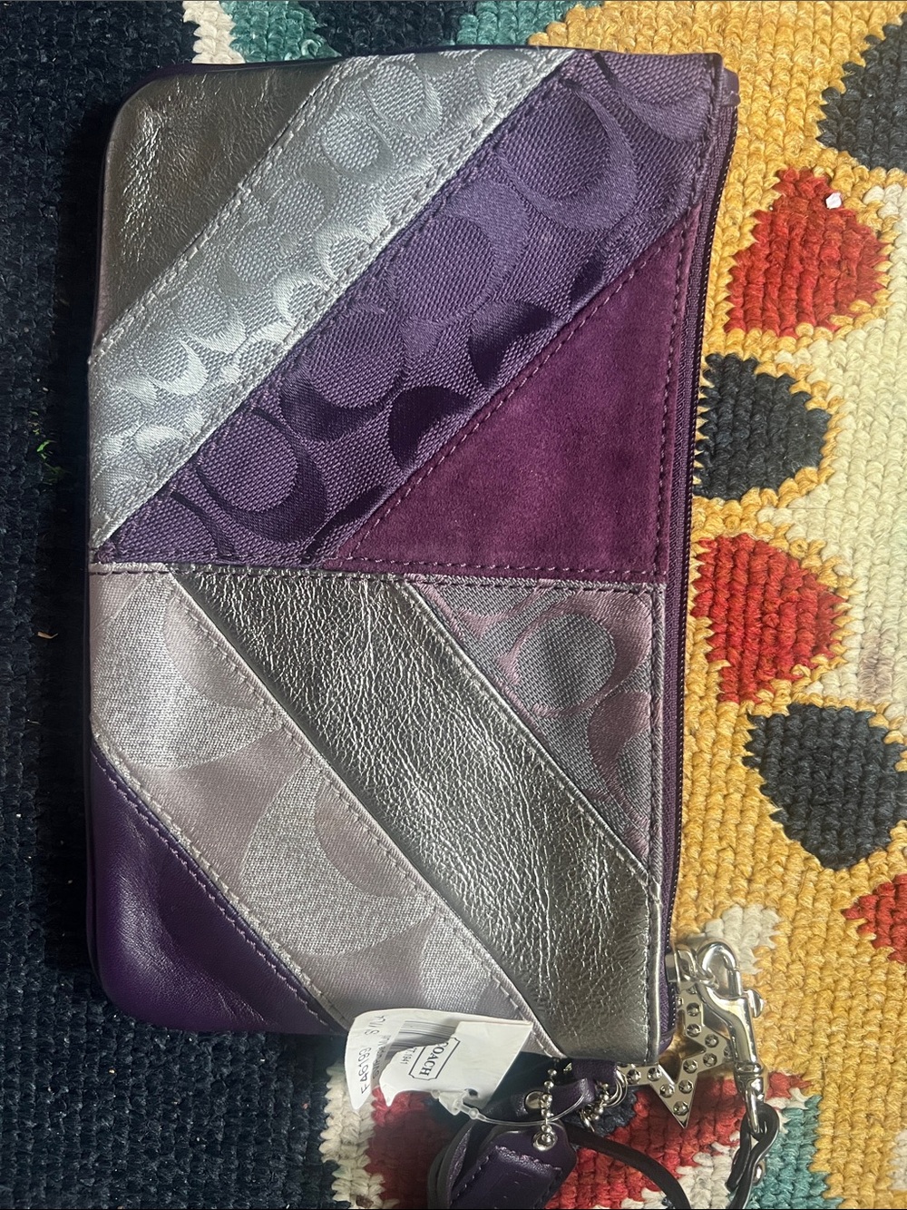 Nwt! Coach Purple Patchwork Signature Shoulder Bag with Silver Accents - Picture 4 of 9